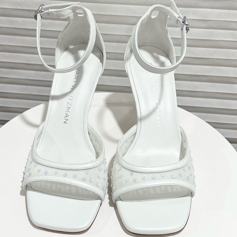 🌹STUART WEITZMAN 🌹 Nudistia Crystal Mesh Ankle-Strap Sandals Size: 6B - Picture 7 of 12